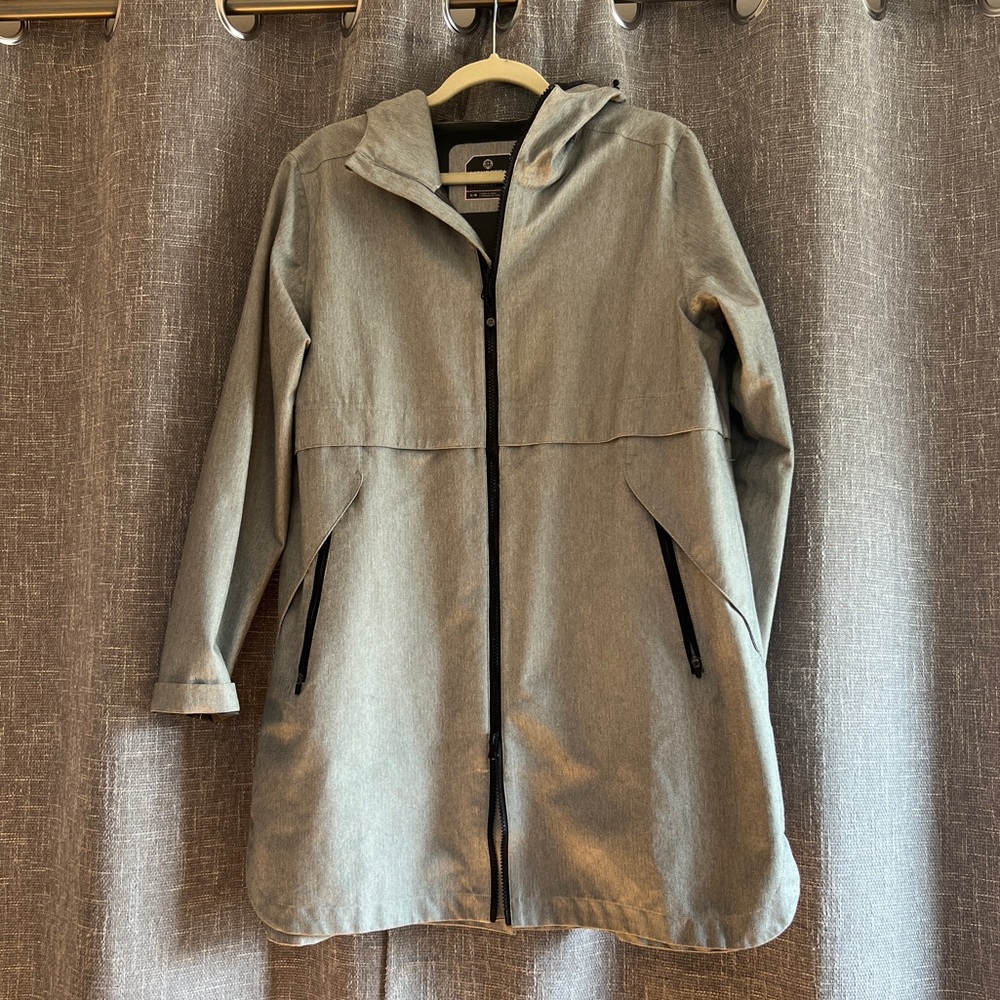 Mondetta brand tailored gray hooded women's zippered raincoat - size Large - Picture 1 of 16